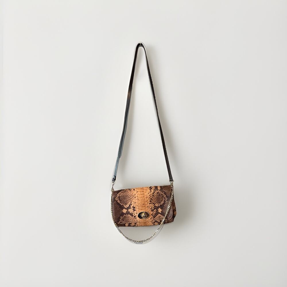 Coach Small Leather Faux Python Embossed Crossbody Purse Gold Chain Turnlock